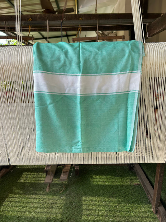 Bamboo Towel - Kaitharikada - 2.75 inch  Pure Bamboo - White Striped Border with Greenish Turquoise Colour Body - 1.61 X 79 cm - 9 KK51201 MR