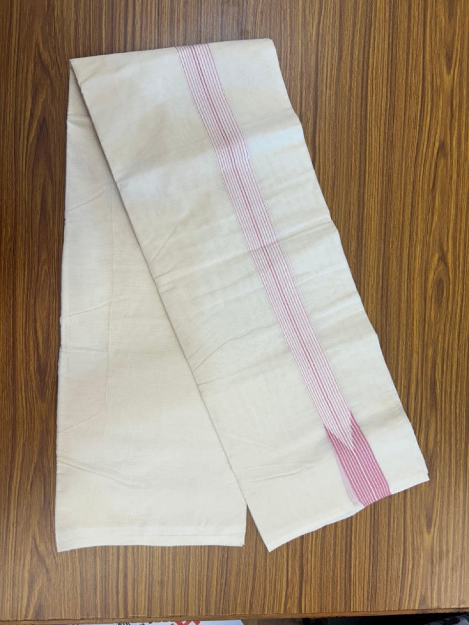 20%OFFER! KaithariKada Balaramapuram 100% Cotton Double OFF WHITE - (Unbleached) Mundu/Dhoti-100x100 - 1.5 inch  12 LINE Puliyilakkara Pink Chutty Kara-  3 KK5290 ASH