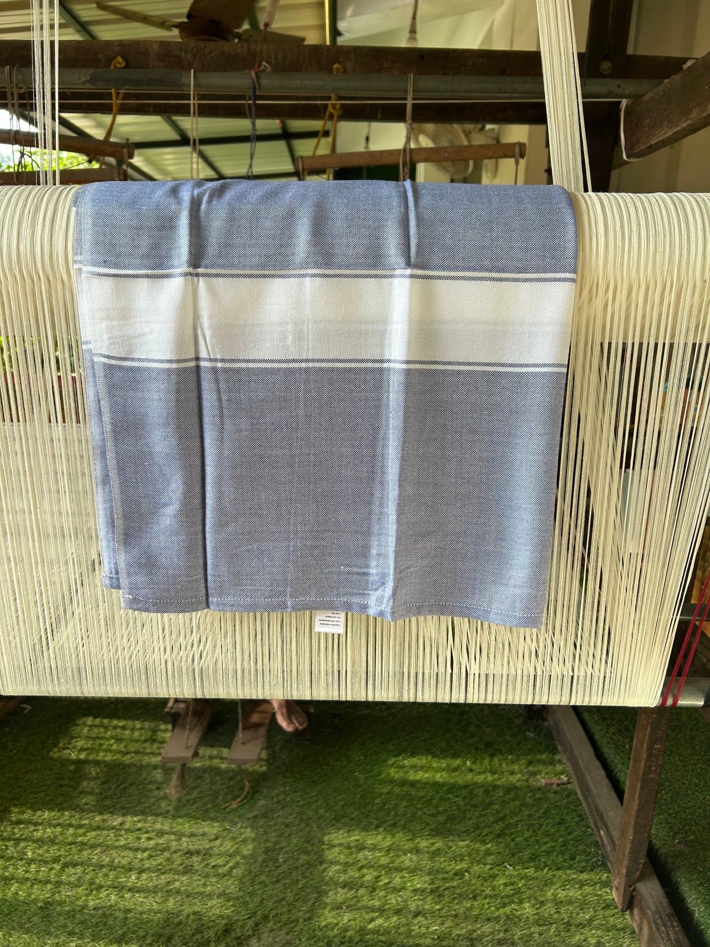 Bamboo Towel - Kaitharikada - 2.75 inch  Pure Bamboo - White Striped Border with Lavender Blue Colour Body - 1.61 X 79 cm - 5 KK51201 MR