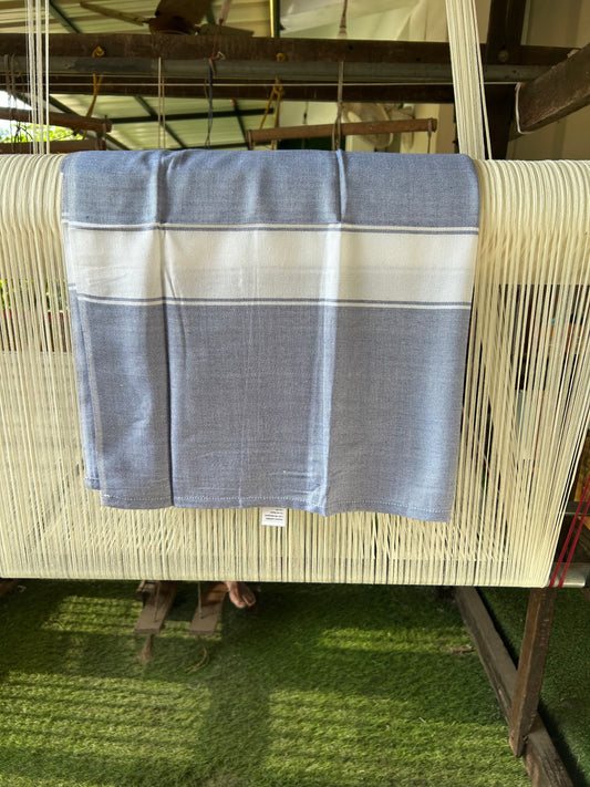 Bamboo Towel - Kaitharikada - 2.75 inch  Pure Bamboo - White Striped Border with Lavender Blue Colour Body - 1.61 X 79 cm - 5 KK51201 MR