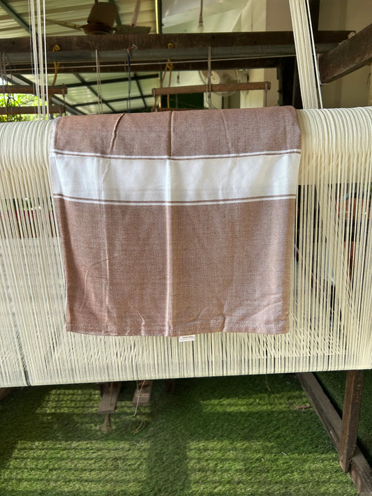 Bamboo Towel - Kaitharikada - 2.75 inch  Pure Bamboo - White Striped Border with Brown Colour Body - 1.61 X 79 cm - 3 KK51201 MR