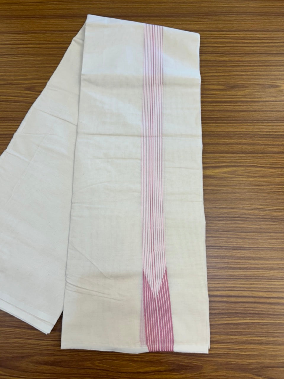 20%OFFER! KaithariKada Balaramapuram 100% Cotton Double OFF WHITE - (Unbleached) Mundu/Dhoti-100x100 - 1.5 inch  12 LINE Puliyilakkara Pink Chutty Kara-  3 KK5290 ASH