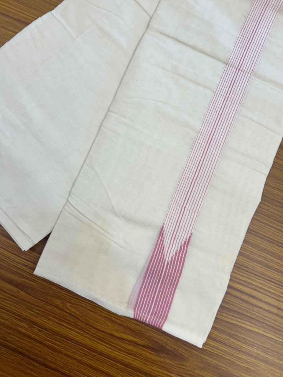 20%OFFER! KaithariKada Balaramapuram 100% Cotton Double OFF WHITE - (Unbleached) Mundu/Dhoti-100x100 - 1.5 inch  12 LINE Puliyilakkara Pink Chutty Kara-  3 KK5290 ASH