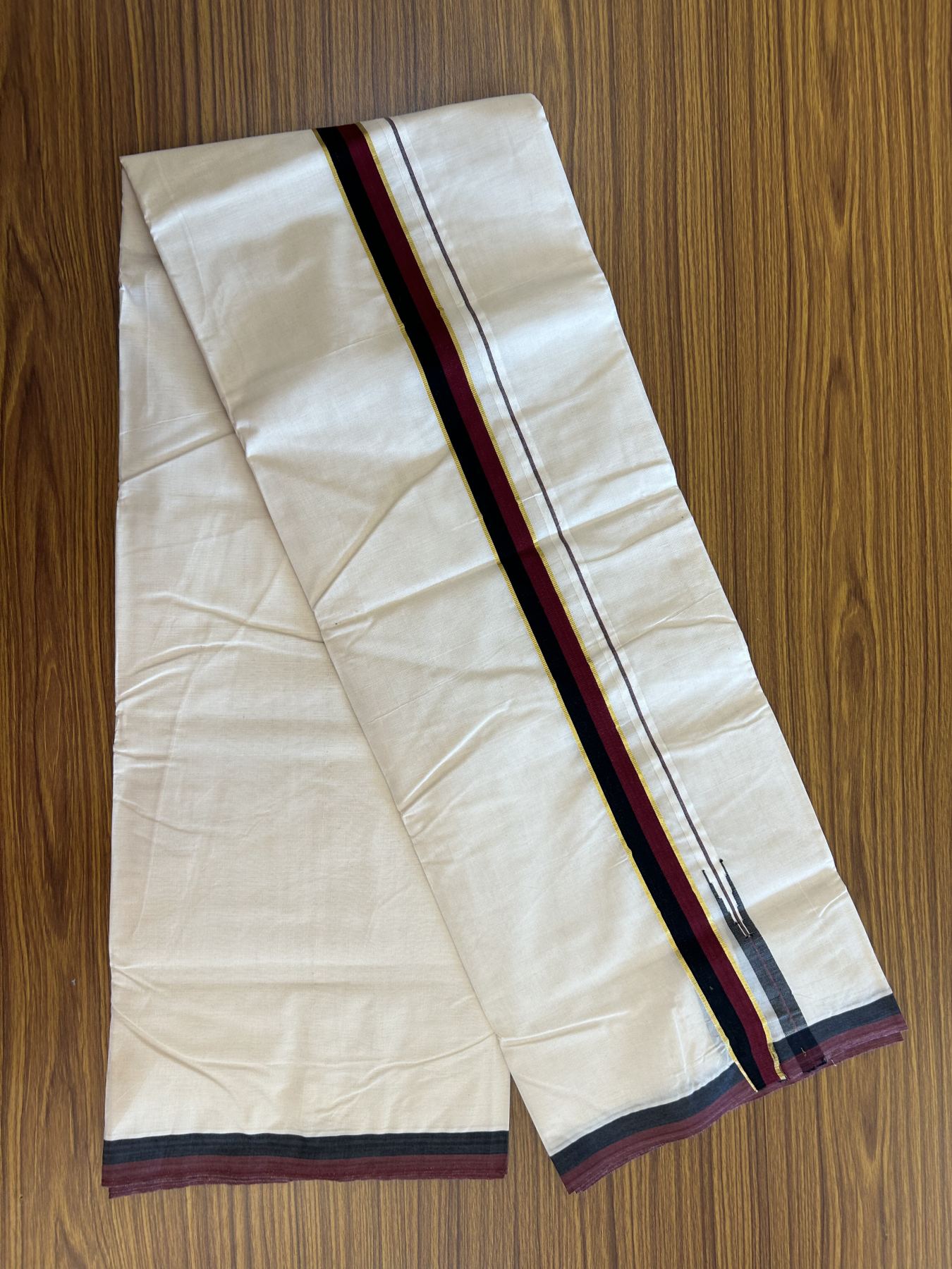 Dmk Veshti - 20% Discount !! KaithariKada Balaramapuram Double Off White - (Unbleached) Mundu/Dhoti - 100X100 - 1 inch Puliyilakkara Kasav Maroon & Black Chutty Kara 4 meters (8.5 Muzham) -  1 KK5330 ASH