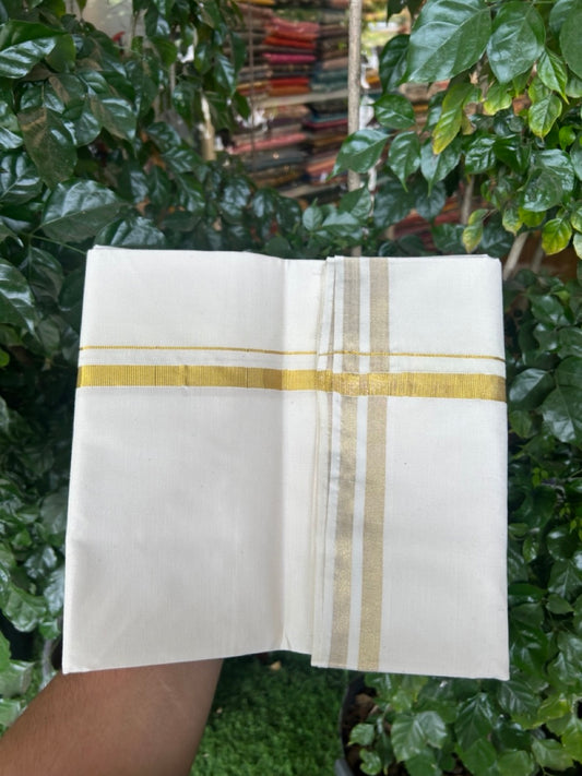 20% DISCOUNT ! KaithariKada Balaramapuram 100% COTTON SINGLE OFF WHITE - (Unbleached) Mundu/Dhoti-Twisted 100s Thread- 0.5 inch Kasavu Kara (2 meter / 4 muzham)  - 4 KK5290 ASH