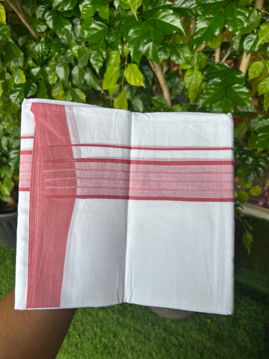 20% DISCOUNT!!! KaithariKada Balaramapuram 100% Cotton DOUBLE PURE WHITE Mundu/Dhoti - 100X80 - 1.75 Inch Pink Shaded Stripes kara 3.75 mtr (8 muzham) - 8KK5220 THI