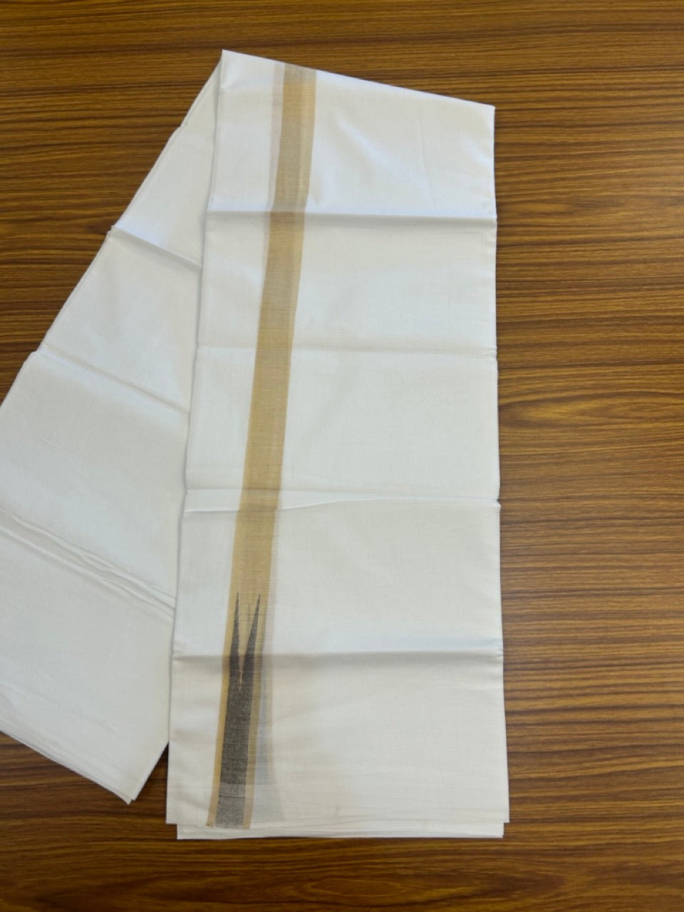 20% Discount ! Kaitharikada Balaramapuram 100% Cotton Pure White Double Mundu/Dothi - 100x80 - 1.25 inch Puliyilakkara Gold Kasav & Blue Chutty Kara  3.90 mtr (8 muzham) - 1 KK5291 VAS