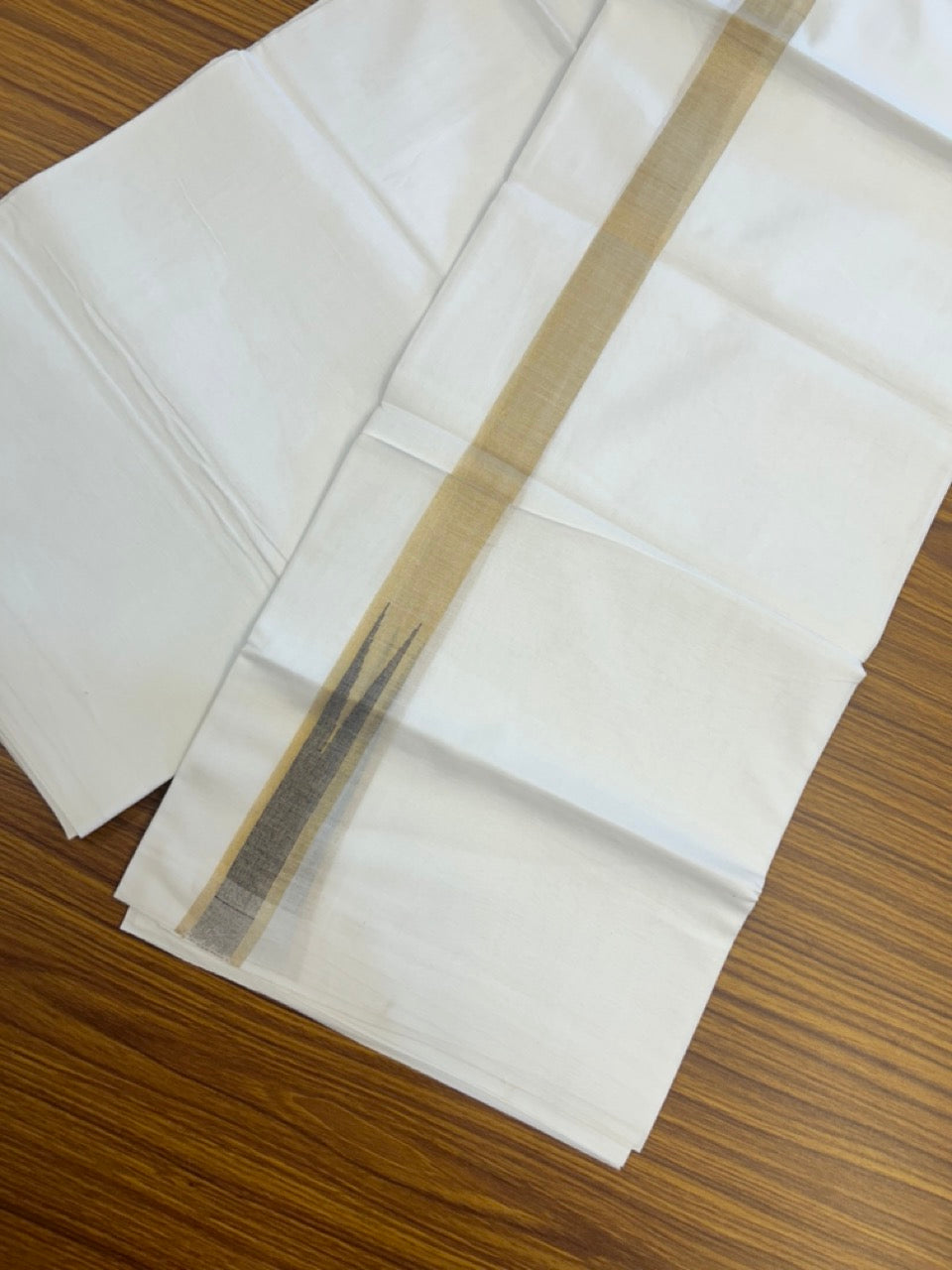 20% Discount ! Kaitharikada Balaramapuram 100% Cotton Pure White Double Mundu/Dothi - 100x80 - 1.25 inch Puliyilakkara Gold Kasav & Blue Chutty Kara  3.90 mtr (8 muzham) - 1 KK5291 VAS
