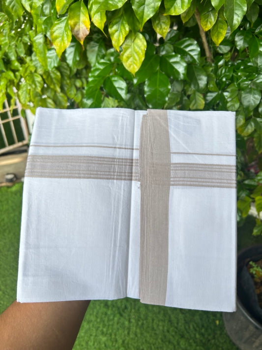8% Discount ! Kaitharikada Balaramapuram 100% Cotton PURE WHITE SINGLE Mundu/Dothi - 40s - 1 inch Light Tan Brown Stripes Kara (2 meters / 4 muzham) - 2KK5220 THI
