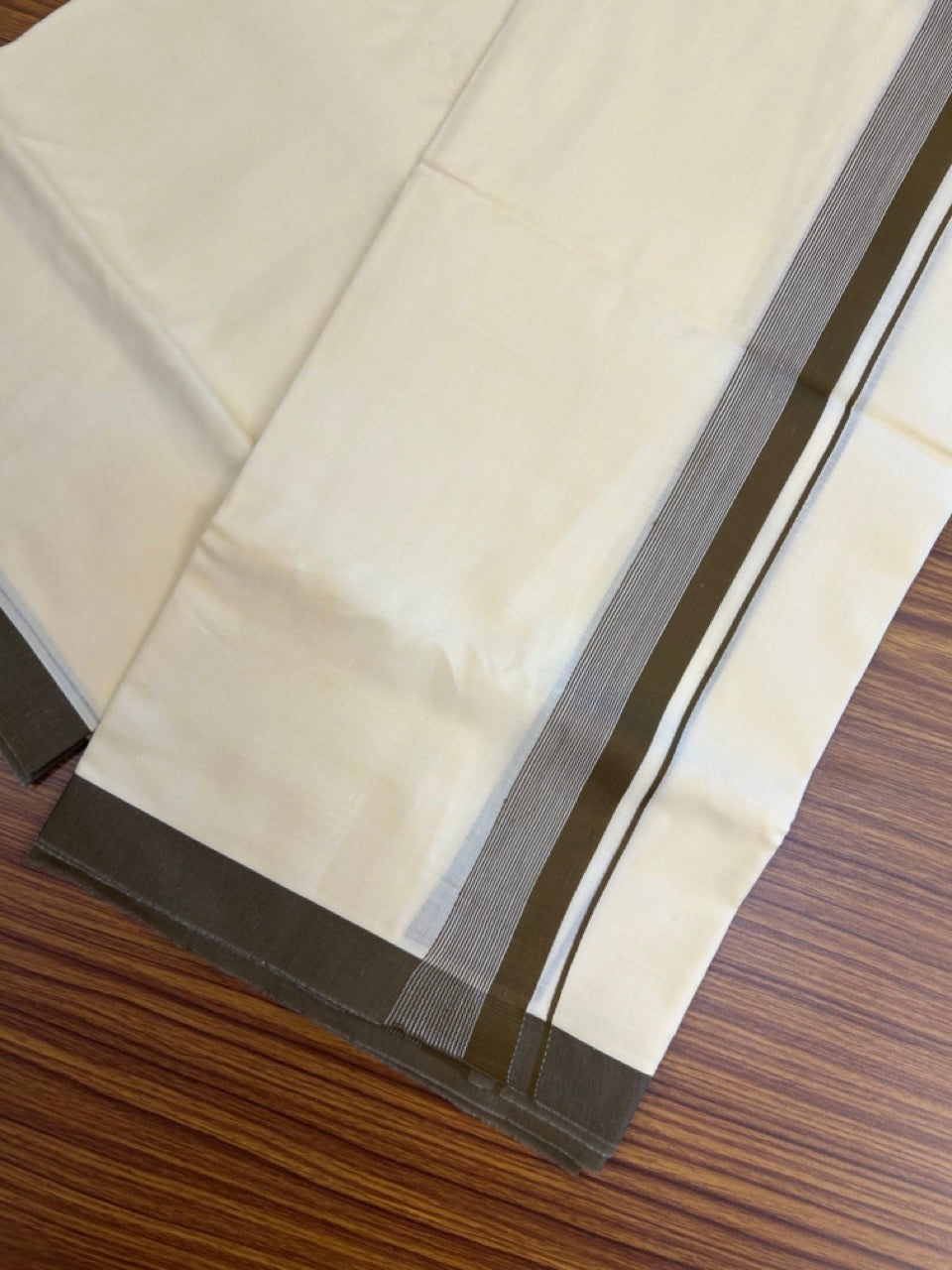 Kannur Yellow Dhoti - 31% Discount! KaithariKada Balaramapuram  Double Mundu/Dhoti - 80x60 - 50% Cotton & 50% Polyester - Kannur Yellow colour Body Brown striped Kara - 4 mtr - 8 KK5276 VAS