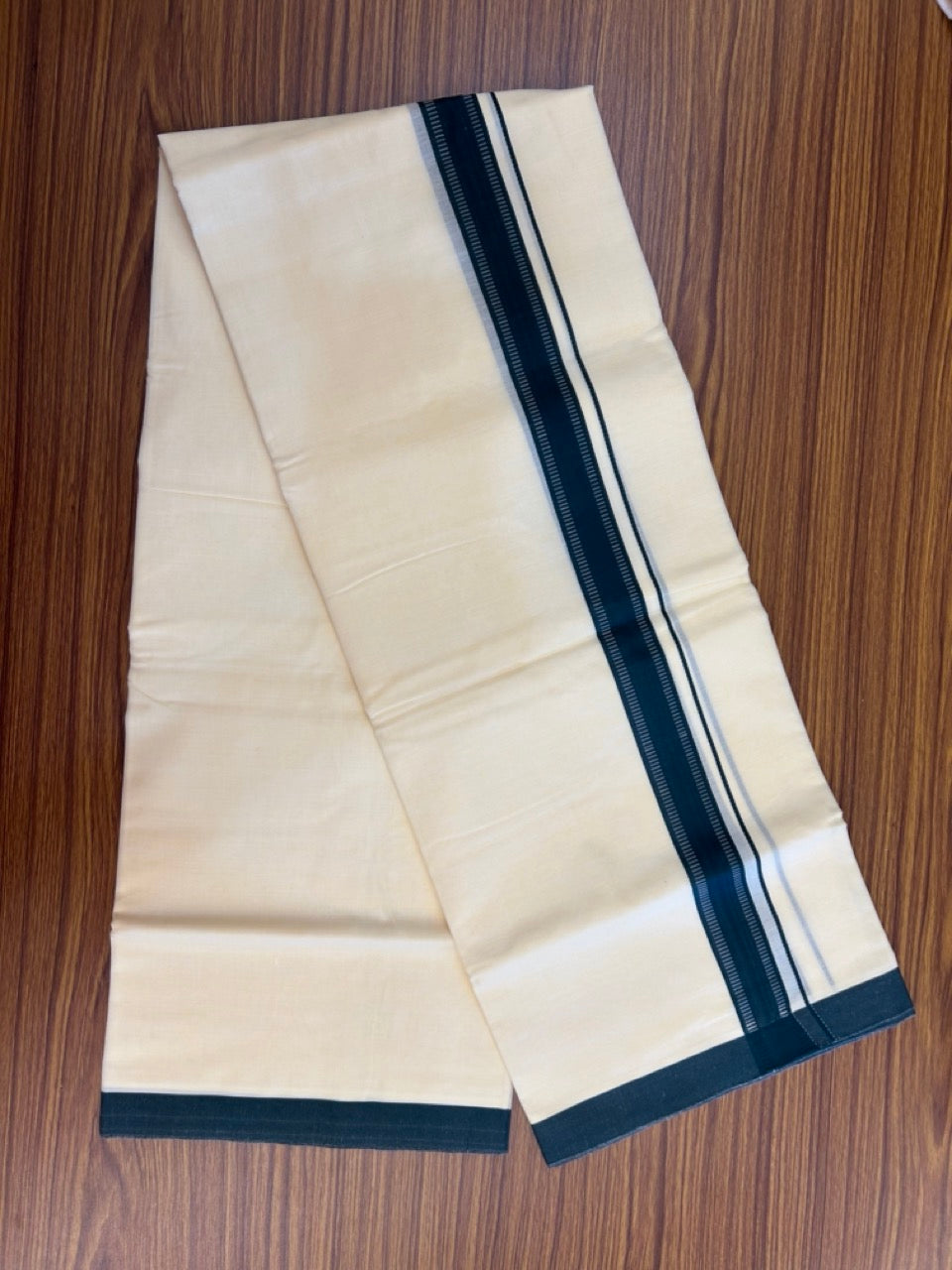 Kannur Yellow Dhoti - 31% Discount! KaithariKada Balaramapuram  Double Mundu/Dhoti - 80x60 - 50% Cotton & 50% Polyester - Kannur Yellow colour Body Dark Green pattern Kara - 4 mtr - 4 KK5276 VAS