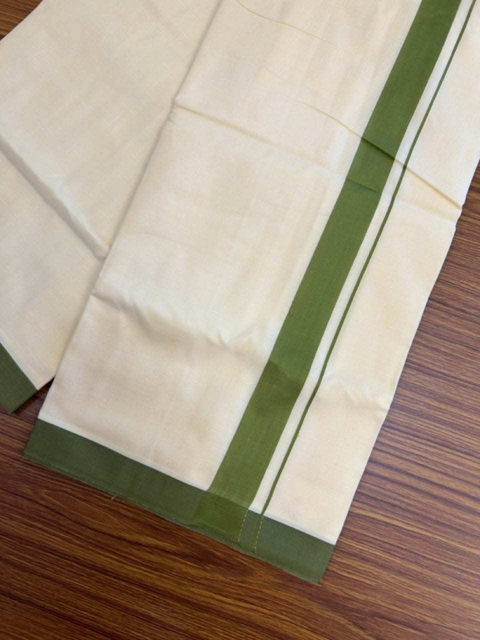 Kannur Yellow Dhoti - 31% Discount! KaithariKada Balaramapuram  Double Mundu/Dhoti - 80x60 - 50% Cotton & 50% Polyester - Kannur Yellow colour Body Dark Moss Green Kara - 4 mtr - 1 KK5276 VAS