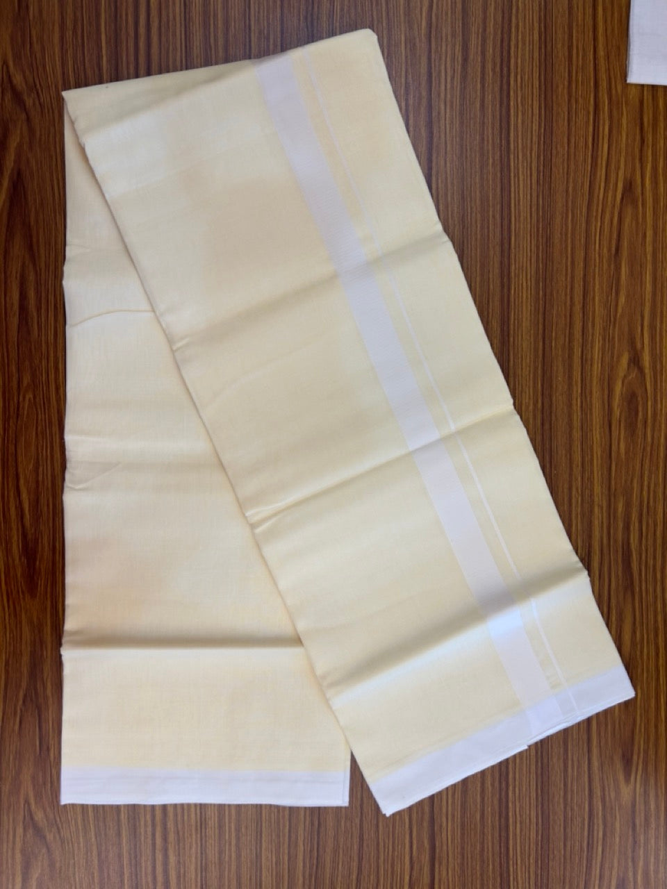 Kannur Yellow Dhoti - 31% Discount! KaithariKada Balaramapuram  Double Mundu/Dhoti - 80x60 - 50% Cotton & 50% Polyester - Kannur Yellow colour Body White shaded Kara - 4 mtr - 6 KK5276 VAS