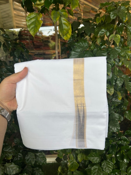 20% Discount ! Kaitharikada Balaramapuram 100% Cotton Pure White Double Mundu/Dothi - 100x80 - 1.25 inch Puliyilakkara Gold Kasav & Blue Chutty Kara  3.90 mtr (8 muzham) - 1 KK5291 VAS