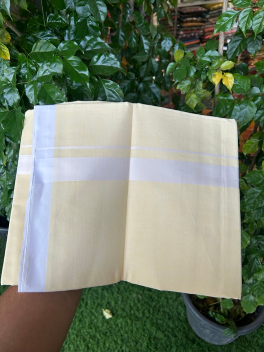 Kannur Yellow Dhoti - 31% Discount! KaithariKada Balaramapuram  Double Mundu/Dhoti - 80x60 - 50% Cotton & 50% Polyester - Kannur Yellow colour Body White shaded Kara - 4 mtr - 6 KK5276 VAS