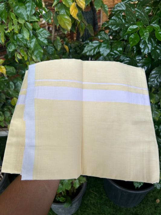 Kannur Yellow Dhoti - 31% Discount! KaithariKada Balaramapuram  Double Mundu/Dhoti - 80x60 - 50% Cotton & 50% Polyester - Kannur Yellow colour Body White Kara - 4 mtr - 5 KK5276 VAS