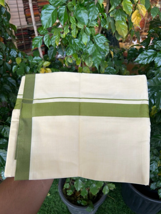 Kannur Yellow Dhoti - 31% Discount! KaithariKada Balaramapuram  Double Mundu/Dhoti - 80x60 - 50% Cotton & 50% Polyester - Kannur Yellow colour Body Dark Moss Green Kara - 4 mtr - 1 KK5276 VAS