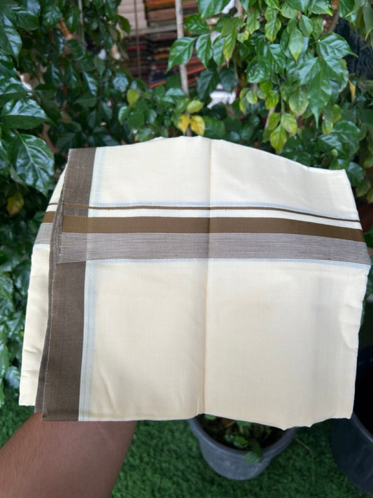 Kannur Yellow Dhoti - 31% Discount! KaithariKada Balaramapuram  Double Mundu/Dhoti - 80x60 - 50% Cotton & 50% Polyester - Kannur Yellow colour Body Brown striped Kara - 4 mtr - 8 KK5276 VAS