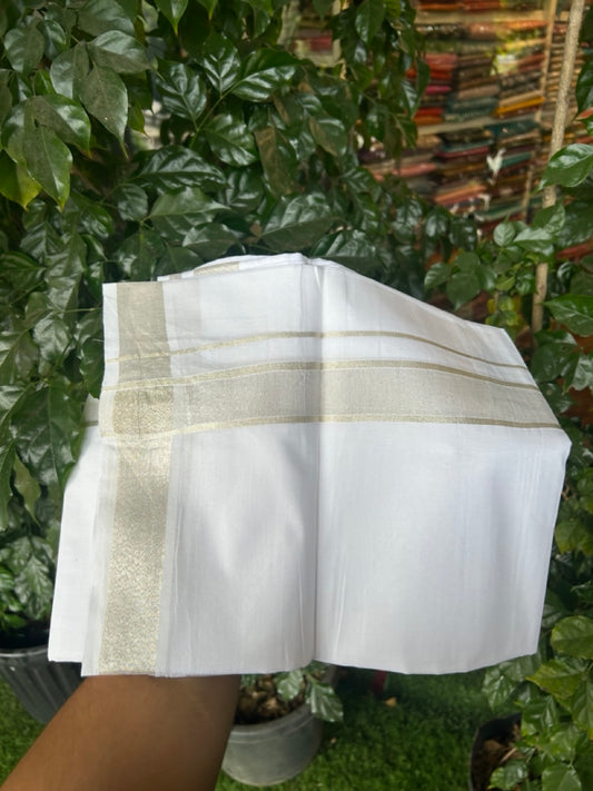 20% Discount! KaithariKada Balaramapuram 100% Cotton Double Pure White Mundu/Dhoti - 100x80 - 1.25 inch Silver Kasavu shaded Kara - 3.90 Mtr (8 Muzham) - 8 KK5291 PMC