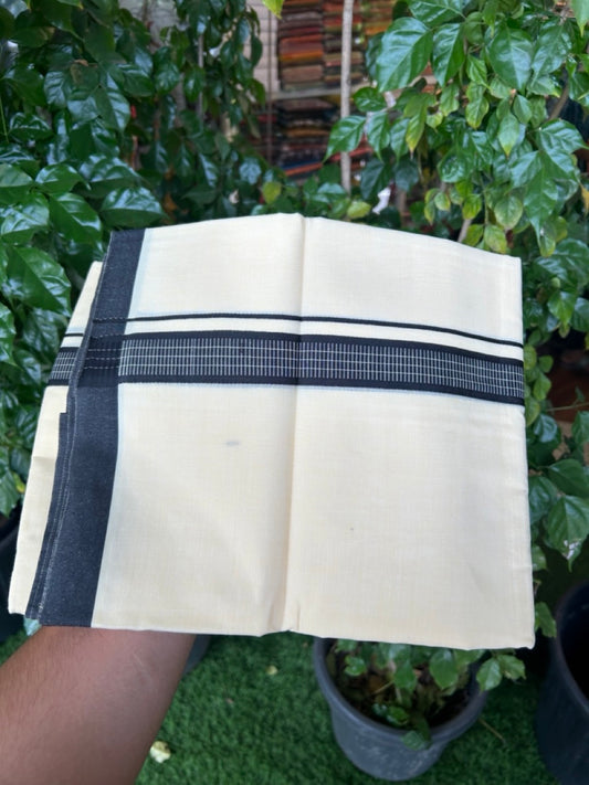 Kannur Yellow Dhoti - 31% Discount! KaithariKada Balaramapuram  Double Mundu/Dhoti - 80x60 - 50% Cotton & 50% Polyester - Kannur Yellow colour Body Black pattern Kara - 4 mtr - 9 KK5276 VAS