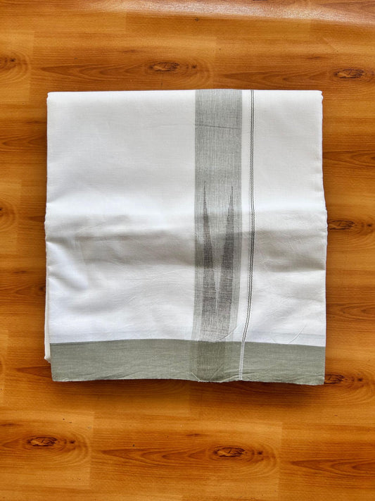Double Pure White Mundu/Dhoti - 20% Discount !! KaithariKada Balaramapuram 100% Cotton - 100x80 - 1.5 inch Sage Green & Brown Chutty Kara 3.80 mtr (8 muzham) - 1 KK5501 VAS