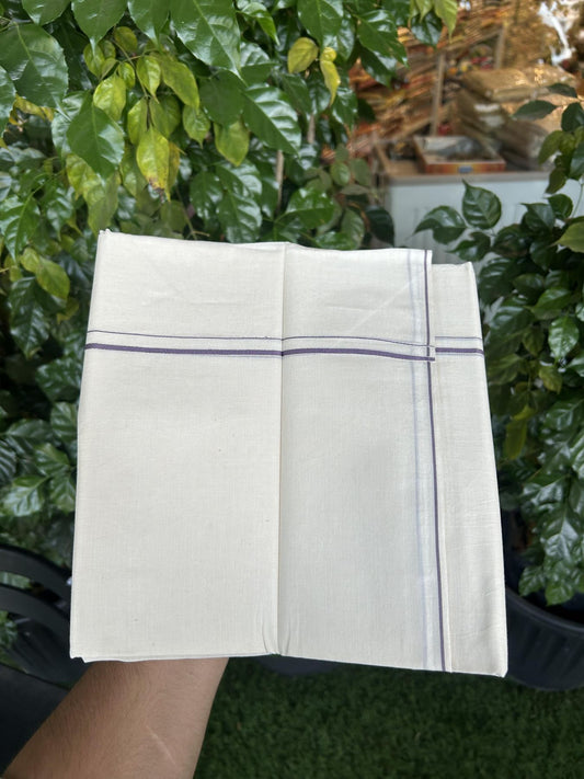20% Discount! KaithariKada Balaramapuram 100% Cotton Double Off white - (Unbleached) - Mundu/Dhoti - 100x80 - 0.3 cm Purple Ash Thin Kara 4 mtr (8.5 muzham) - 29 KK5357 VAS