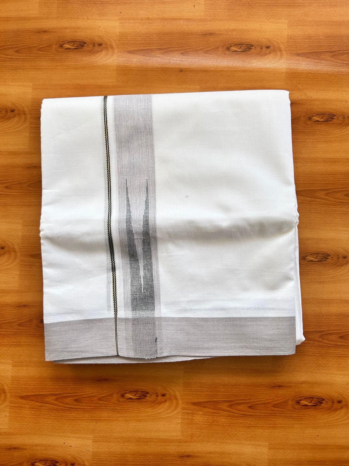 Double Pure White Mundu/Dhoti - 20% Discount !! KaithariKada Balaramapuram 100% Cotton - 100x80 - 1.5 inch Black & Light Ash Purple Chutty Kara 3.80 mtr (8 muzham) - 23 KK5499 CKS