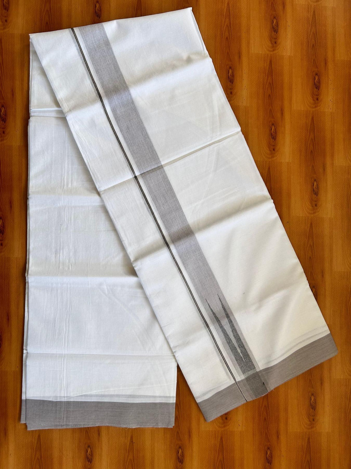 Double Pure White Mundu/Dhoti - 20% Discount !! KaithariKada Balaramapuram 100% Cotton - 100x80 - 1.5 inch Black & Light Ash Purple Chutty Kara 3.80 mtr (8 muzham) - 23 KK5499 CKS