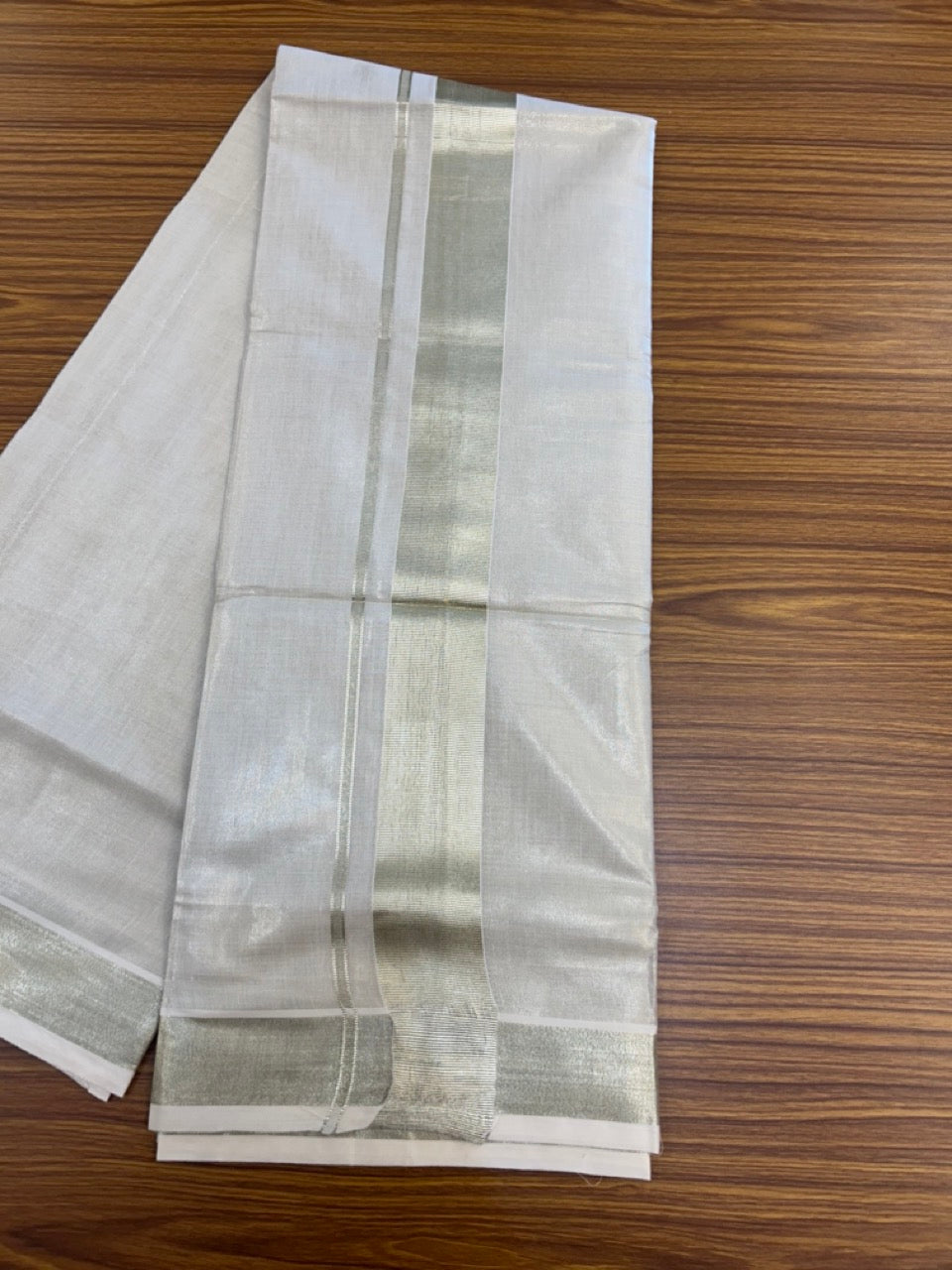 20% Discount! KaithariKada Balaramapuram Cotton Mix (60)s - Light Gold Kasav TISSUE Double Dhoti/Mund 2.25 inch Light Gold kara 4 mtr (8.5 muzham) - 9 KK5292 GAN