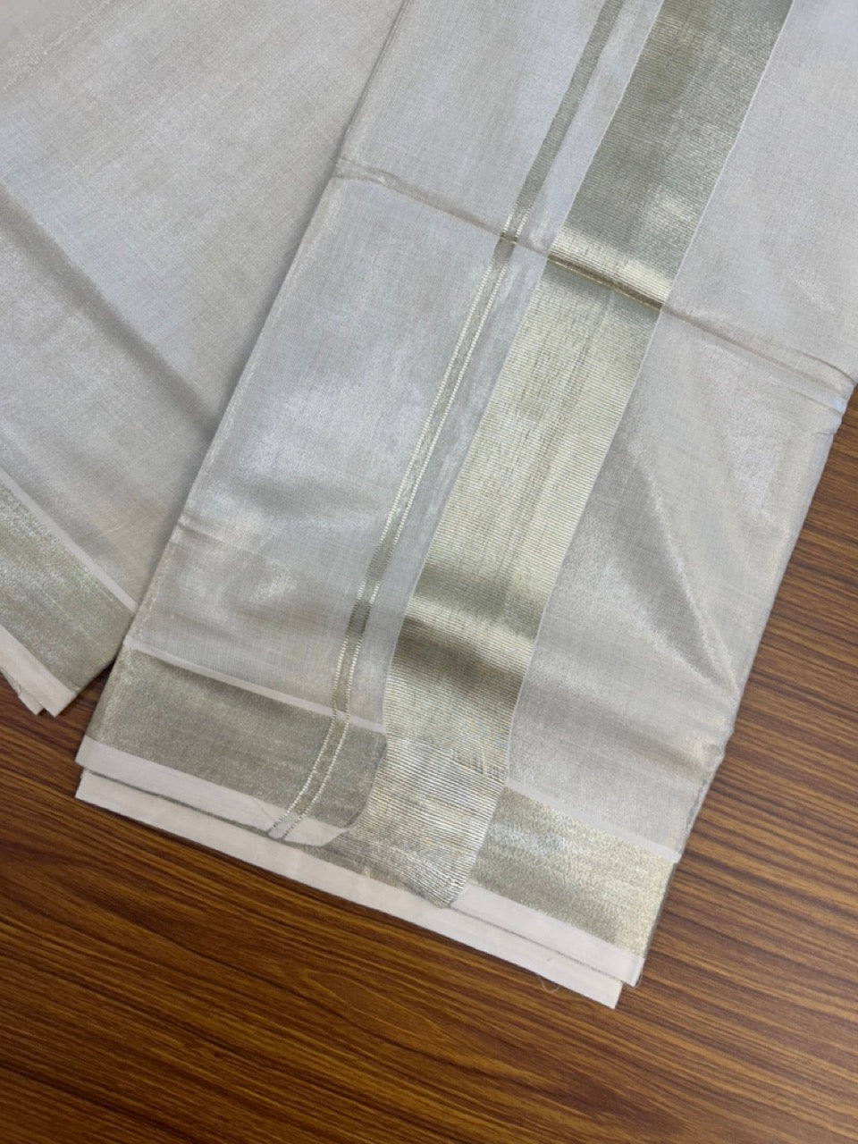 20% Discount! KaithariKada Balaramapuram Cotton Mix (60)s - Light Gold Kasav TISSUE Double Dhoti/Mund 2.25 inch Light Gold kara 4 mtr (8.5 muzham) - 9 KK5292 GAN