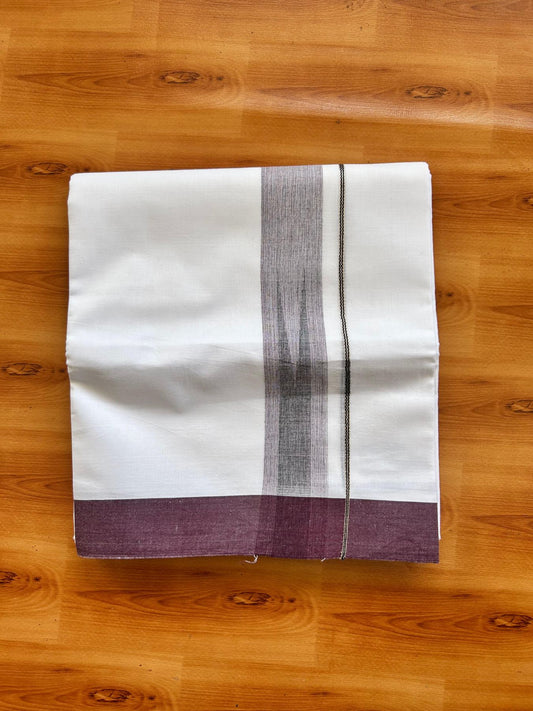 Double Pure White Mundu/Dhoti - 20% Discount !! KaithariKada Balaramapuram 100% Cotton - 100x80 - 1.5 inch Wine Purple & Black Silver Chutty Kara 3.80 mtr (8 muzham) - 4 KK5501 VAS