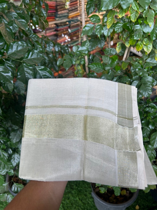 20% Discount! KaithariKada Balaramapuram Cotton Mix (60)s - Light Gold Kasav TISSUE Double Dhoti/Mund 2.25 inch Light Gold kara 4 mtr (8.5 muzham) - 9 KK5292 GAN