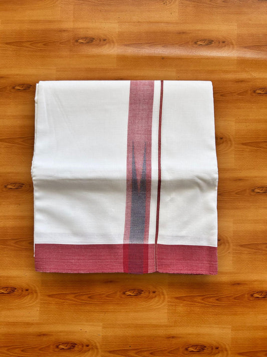 Double Pure White Mundu/Dhoti - 20% Discount !! KaithariKada Balaramapuram 100% Cotton - 100x80 - 1.25 inch Maroon & Navy Blue Silver Chutty Kara 3.80 mtr (8 muzham) - 14 KK5499 CKS