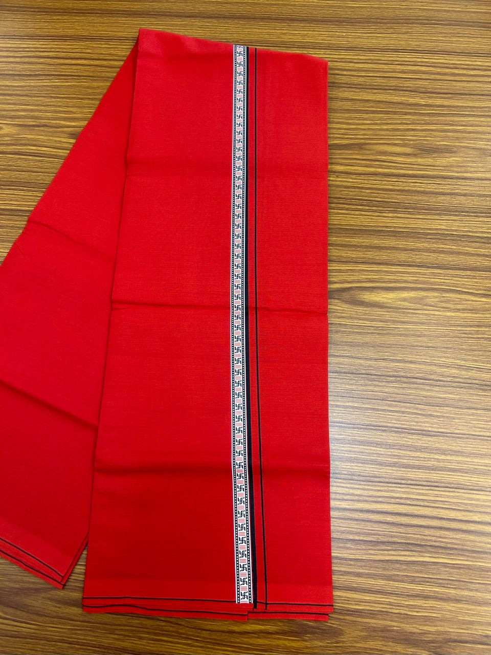39% Discount! Kaitharikada - Pure Cotton - Single Kaily / Lungi - 0.75 inch Dark Green & Multi colour Pattern Printed kara with Red colour body (2 meter / 4 muzham) - 10 KK8038 GAN