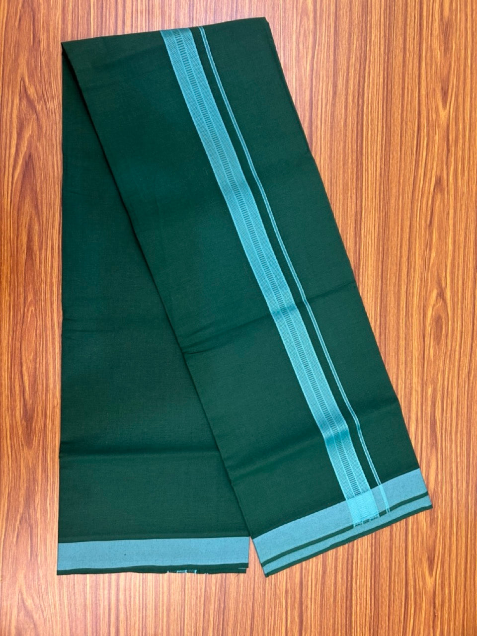 19% Discount!!! Kaitharikada - Single Kaily / Lungi - 1.25 inch Turquoise Green Pattern striped kara with Green colour body  (2 meter / 4 muzham) - 9 KK8038 GAN