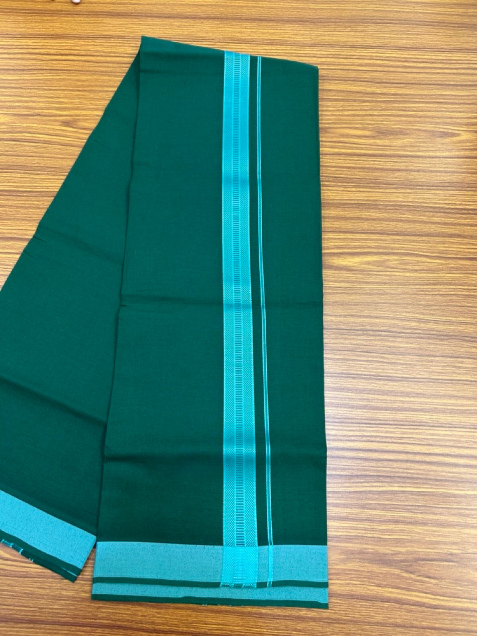 19% Discount!!! Kaitharikada - Single Kaily / Lungi - 1.25 inch Turquoise Green Pattern striped kara with Green colour body  (2 meter / 4 muzham) - 9 KK8038 GAN