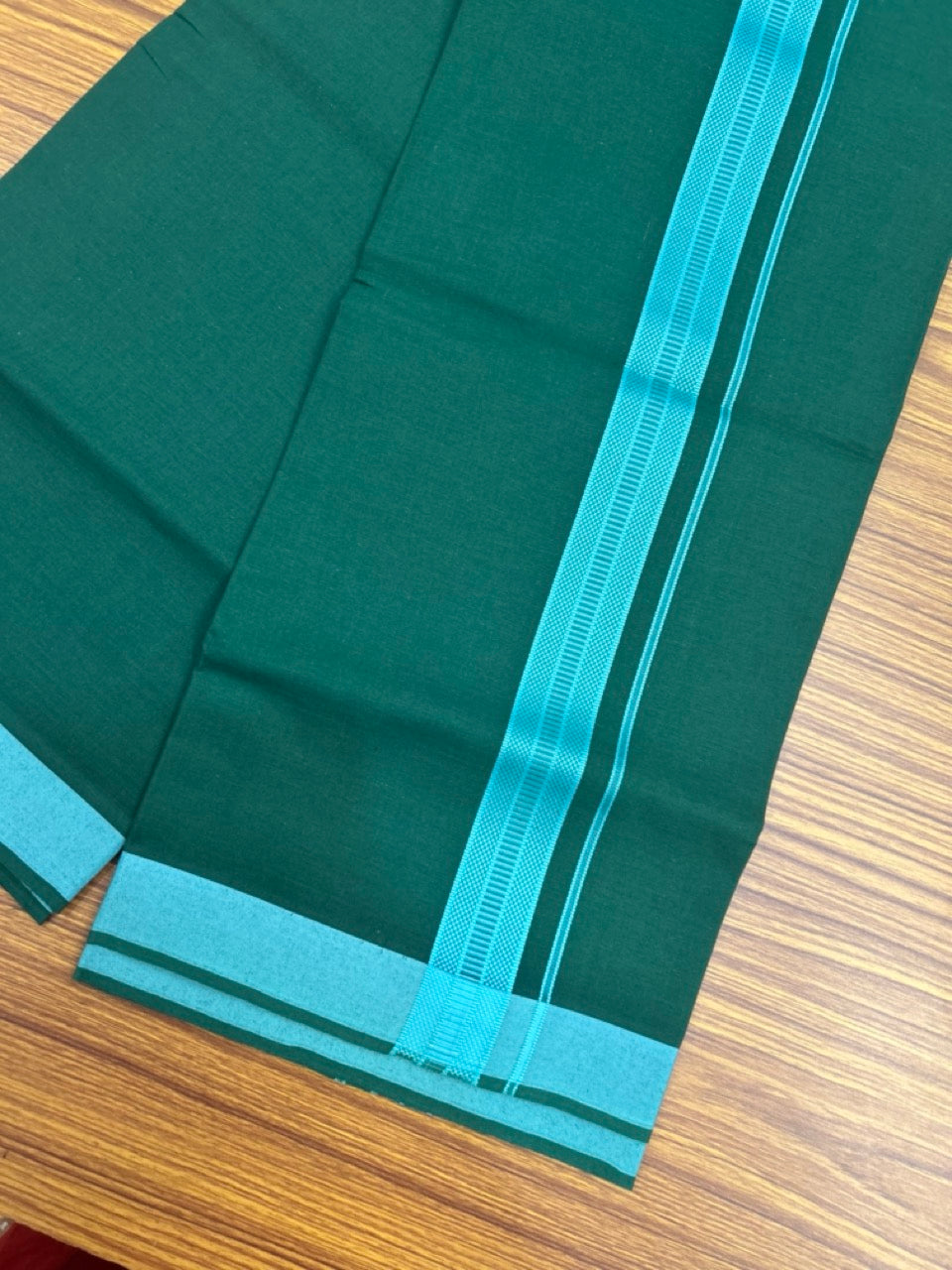 19% Discount!!! Kaitharikada - Single Kaily / Lungi - 1.25 inch Turquoise Green Pattern striped kara with Green colour body  (2 meter / 4 muzham) - 9 KK8038 GAN