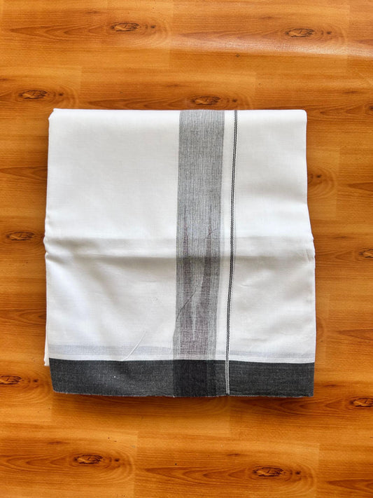 Double Pure White Mundu/Dhoti - 20% Discount !! KaithariKada Balaramapuram 100% Cotton - 100x80 - 1.5 inch Black & Dark Purple Chutty Kara 3.80 mtr (8 muzham) - 11 KK5499 CKS