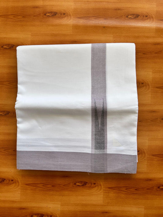 Double Pure White Mundu/Dhoti - 20% Discount !! KaithariKada Balaramapuram 100% Cotton - 100x80 - 1.5 inch Light Ash Purple & Black Chutty Kara 3.80 mtr (8 muzham) - 13 KK5501 VAS