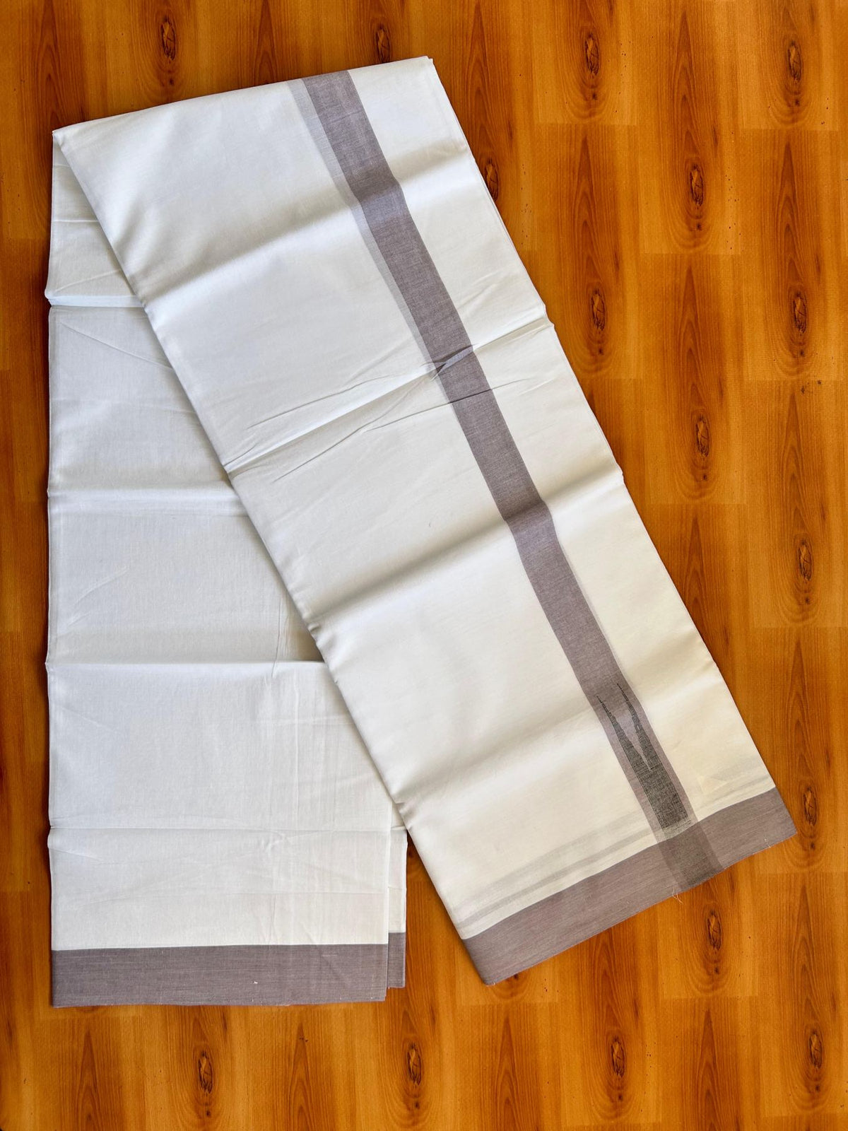 Double Pure White Mundu/Dhoti - 20% Discount !! KaithariKada Balaramapuram 100% Cotton - 100x80 - 1.5 inch Light Ash Purple & Black Chutty Kara 3.80 mtr (8 muzham) - 13 KK5501 VAS