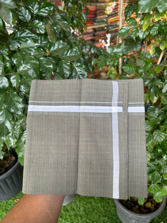 Handloom Single Hallmarked - 10% Discount !! KaithariKada 100% Pure Cotton - Mundu/Dhoti Sage Green Body - 0.5 inch White Kara- (2 meter / 4 muzham) - 7 KK8038 ELA