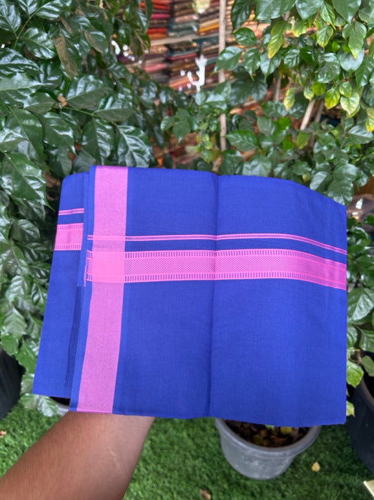 19% Discount!!! Kaitharikada - Single Kaily / Lungi - 1.25 inch Pink Pattern striped kara with Dark royal Blue colour body  (2 meter / 4 muzham) - 8 KK8038 GAN