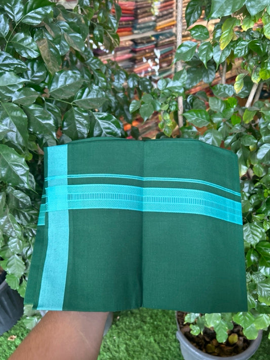19% Discount!!! Kaitharikada - Single Kaily / Lungi - 1.25 inch Turquoise Green Pattern striped kara with Green colour body  (2 meter / 4 muzham) - 9 KK8038 GAN