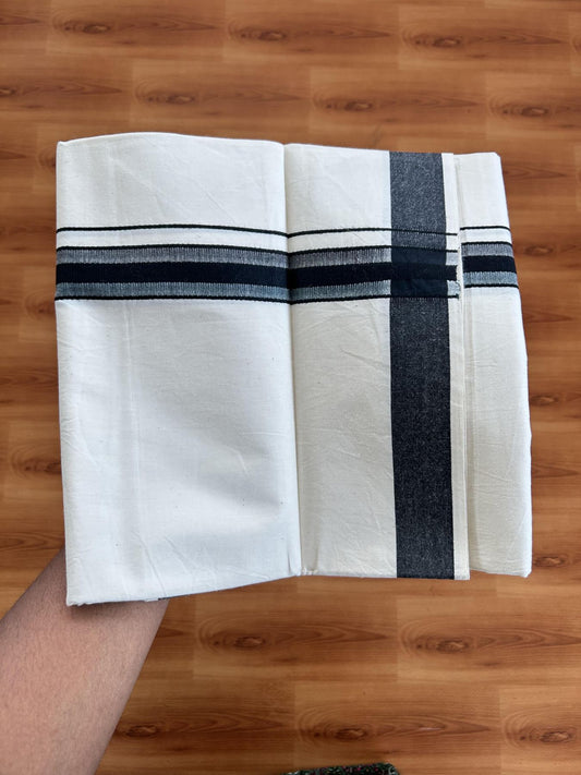 Single Mundu/Dhoti - Off White (Unbleached) 29% Discount !! KaithariKada Balaramapuram 100% Cotton Twisted 60s Thread - 1 Inch  Green & Black Shaded Striped Kara (2 meter /4 muzham) - 26 KK5393 GL