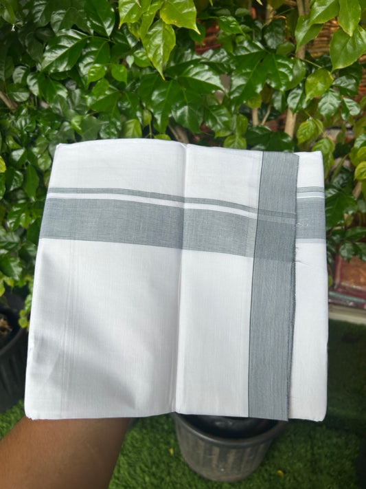 20% Discount ! Kaitharikada Balaramapuram 100% Cotton PURE WHITE Double Mundu/Dothi - 100x80 - 1.25 inch Green Stripes Kara 3.90 mtr (8 muzham) - 57KK5220 THI