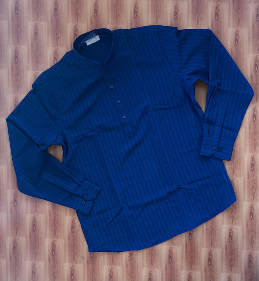 Short Kurtha Mixed cotton - Full Sleeve - KaithariKada - Navy Blue Striped Design Body - 1 KK9000 DTF