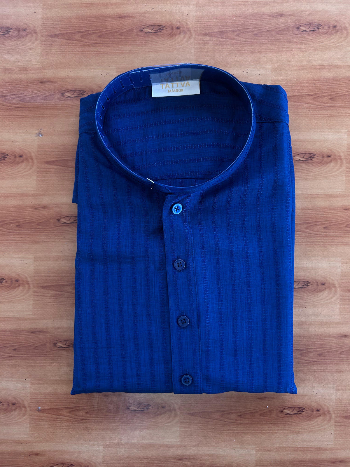 Short Kurtha Mixed cotton - Full Sleeve - KaithariKada - Navy Blue Striped Design Body - 1 KK9000 DTF