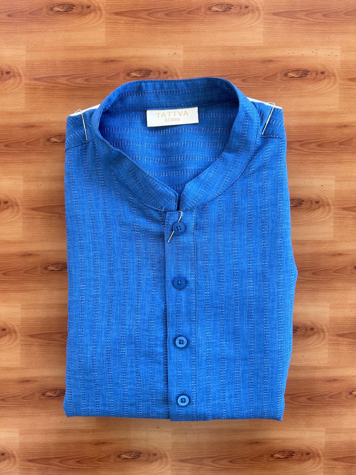 Short Kurtha Mixed cotton - Full Sleeve - KaithariKada - Blue Striped Design Body - 3 KK9000 DTF