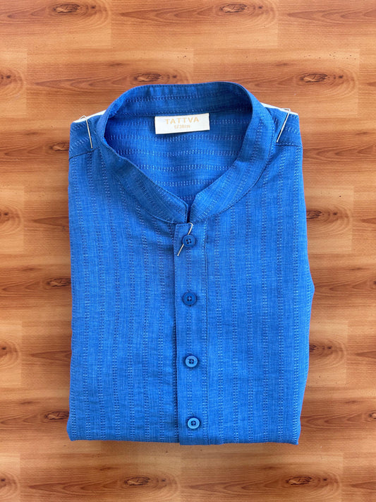 Short Kurtha Mixed cotton - Full Sleeve - KaithariKada - Blue Striped Design Body - 3 KK9000 DTF