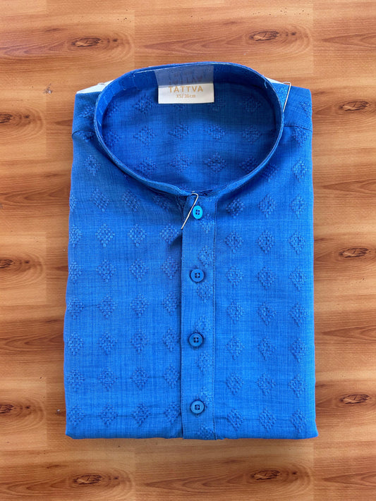 Short Kurtha Mixed cotton - Full Sleeve - KaithariKada - Blue Design Body - 5 KK9000 DTF